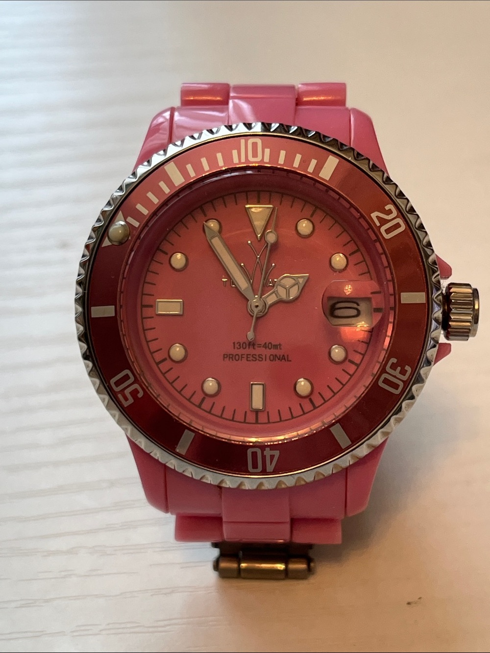 Vintage ToyWatch Plasteramic Pink Diver Watch 40mm Quartz y2k